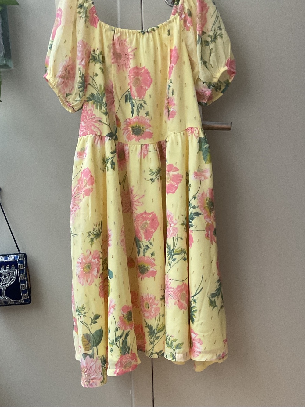 Nordstrom Yellow Floral Puff-Sleeve Kids Dress with Pink Blooms